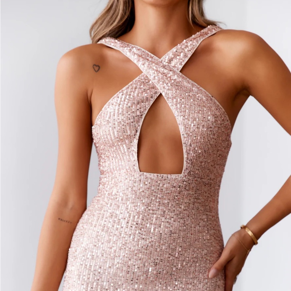 HELLO MOLLY SPARKLING DREAMS SEQUIN DRESS ROSE GOLD | size XS
